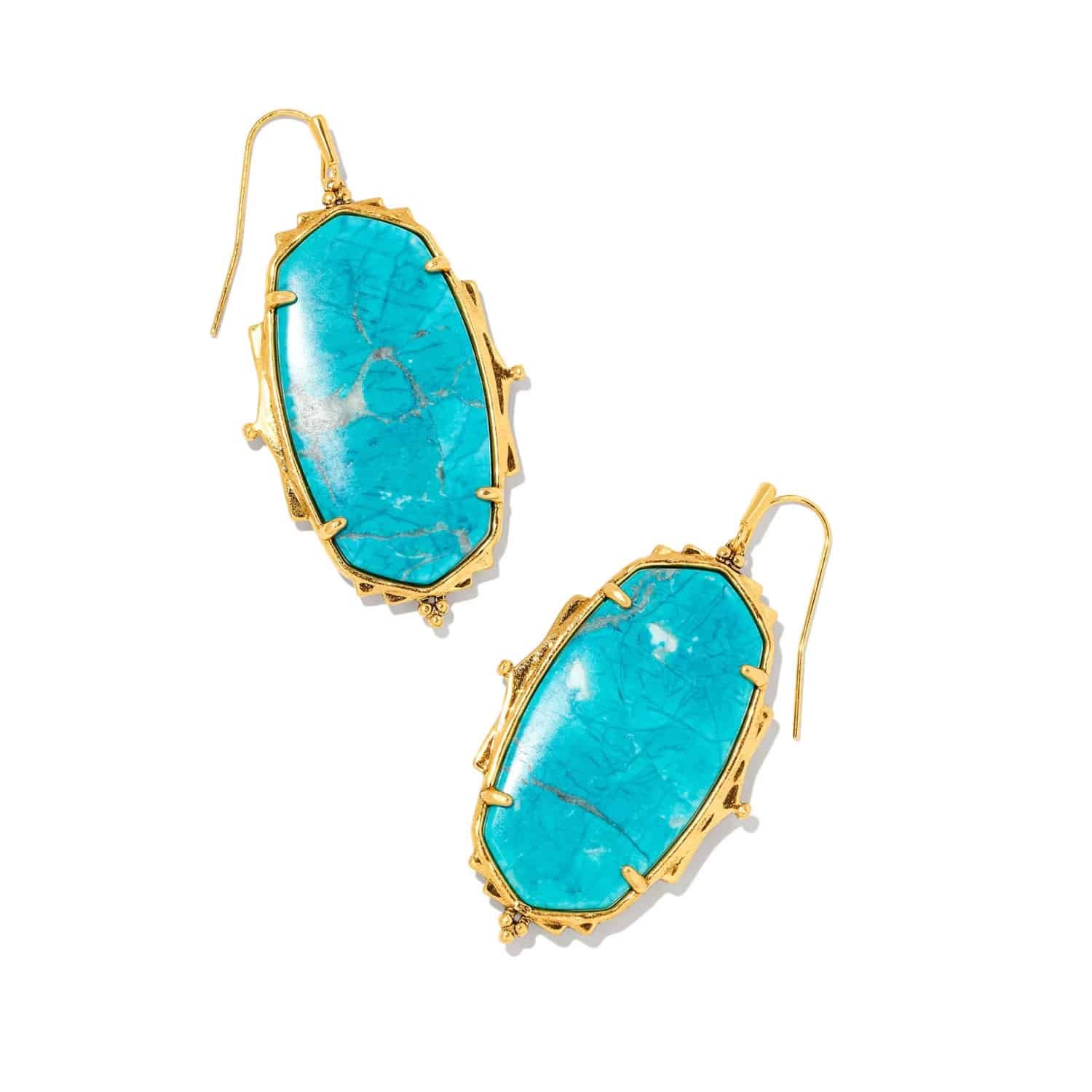 Baroque Ella Vintage Gold Drop Earrings in Variegated Dark Teal Magnesite 1 Baroque Ella Vintage Gold Drop Earrings in Variegated Dark Teal Magnesite