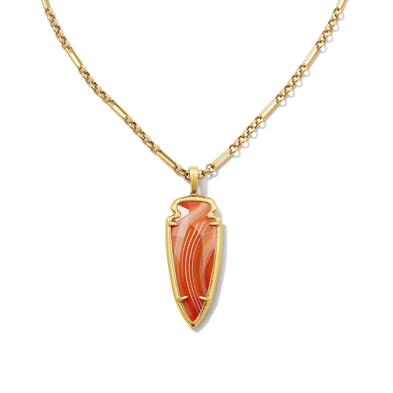 Skylar Vintage Gold Small Long Pendant in Orange Banded Agate 1 Skylar Vintage Gold Small Long Pendant in Orange Banded Agate