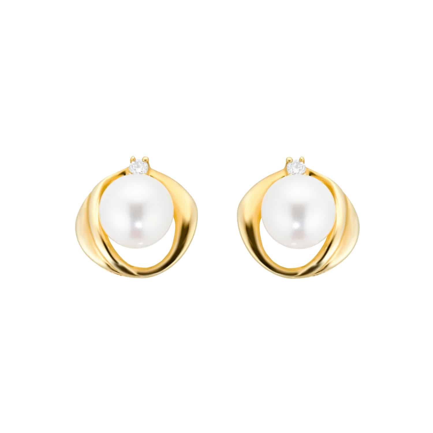 9ct Yellow Gold Fluid Pearl 0.04ct Stud Earrings 1 9ct Yellow Gold Fluid Pearl 0.04ct Stud Earrings