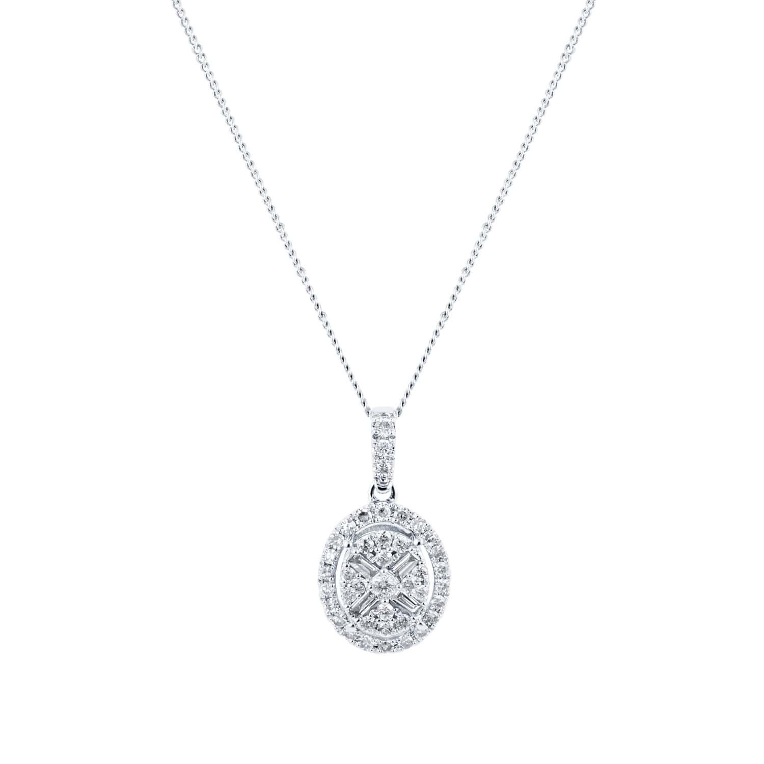 9ct White Gold 0.25ct Diamond Oval Cluster Pendant 1 9ct White Gold 0.25ct Diamond Oval Cluster Pendant