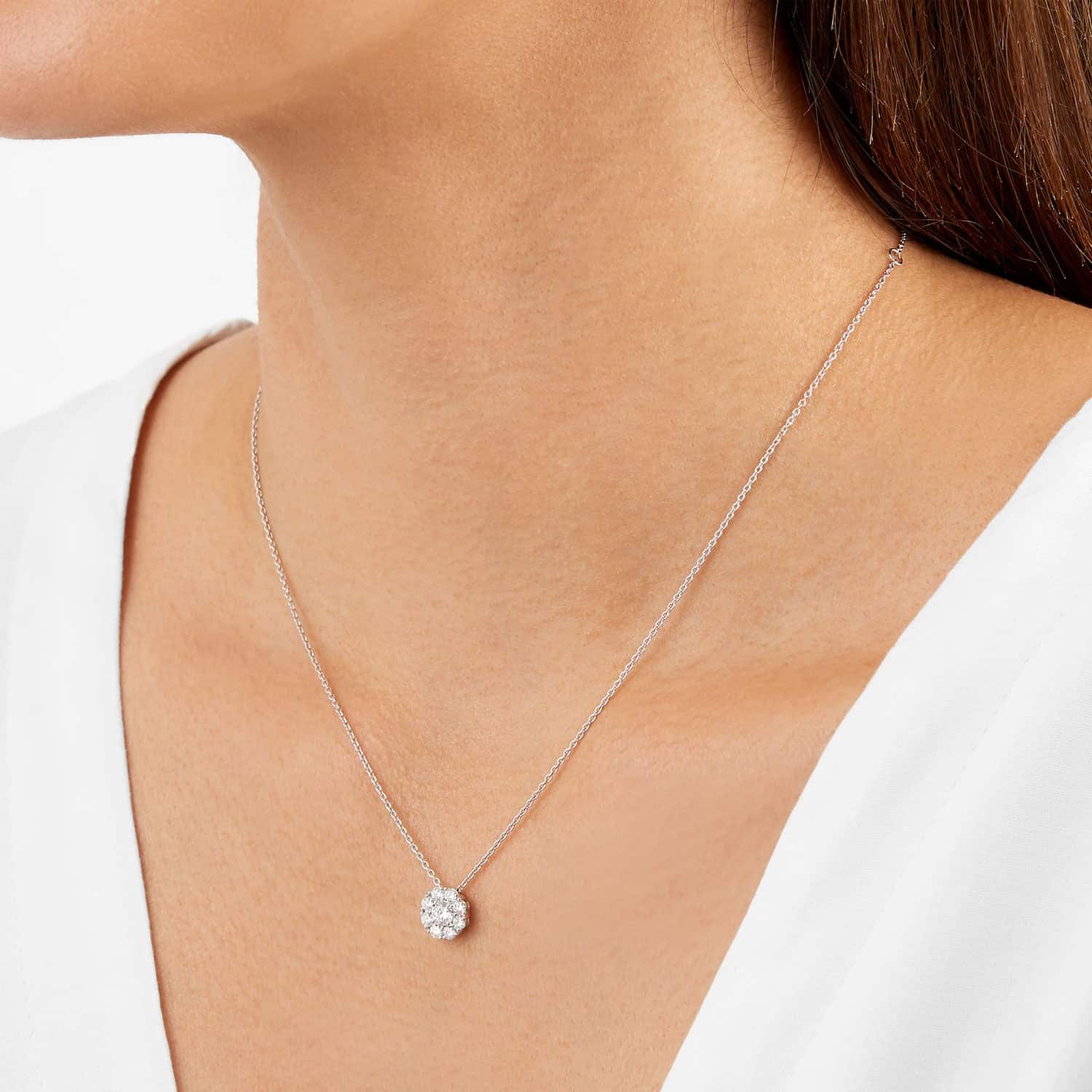 Snowflake Round 0.76cttw Diamond Cluster Necklace 1 Snowflake Round 0.76cttw Diamond Cluster Necklace