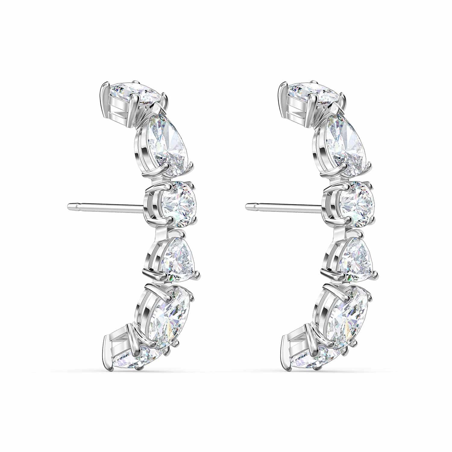 Rhodium Plated Tennis Deluxe Cubic Zirconia Cuff Earrings 3 Rhodium Plated Tennis Deluxe Cubic Zirconia Cuff Earrings - Image 3