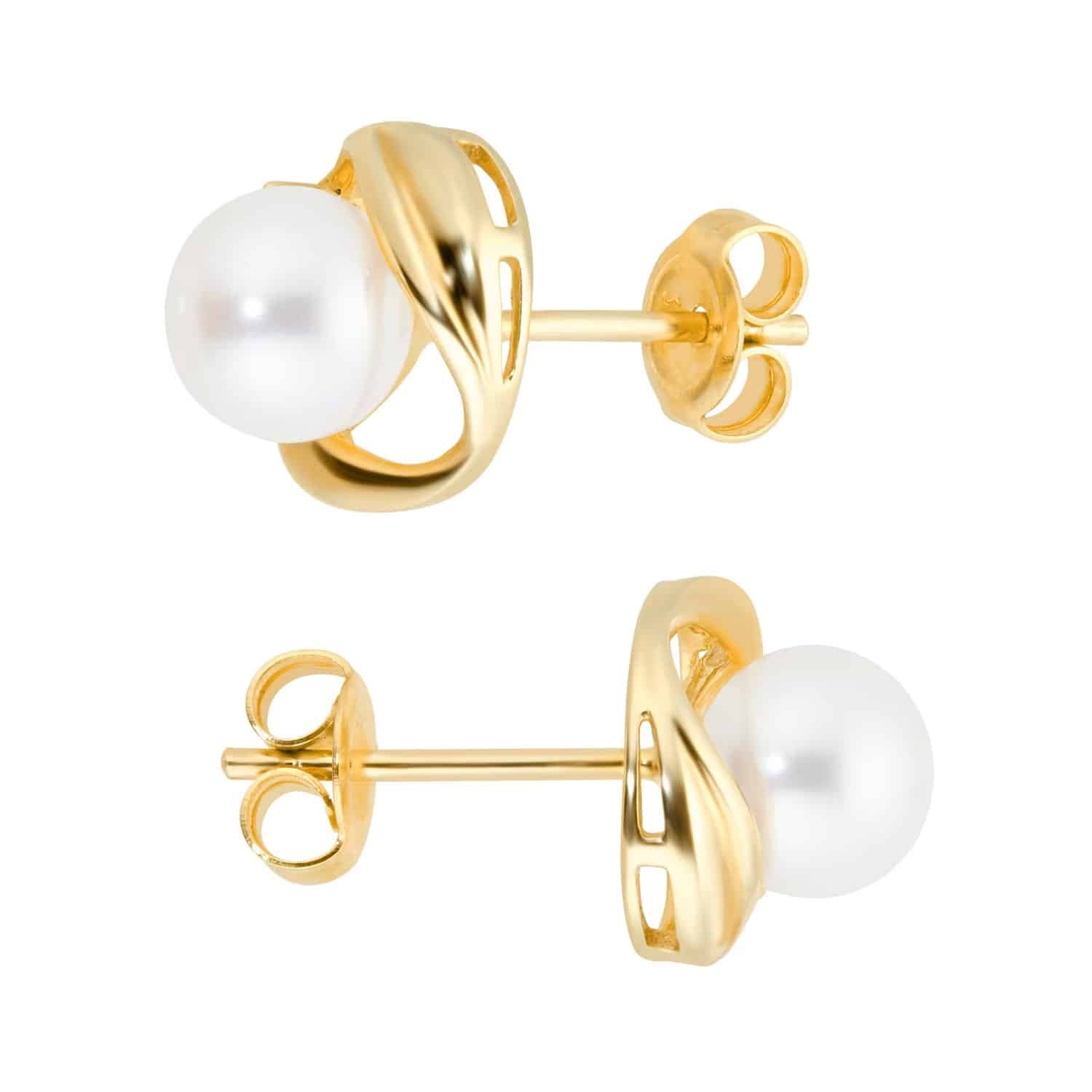 9ct Yellow Gold Fluid Pearl 0.04ct Stud Earrings 3 9ct Yellow Gold Fluid Pearl 0.04ct Stud Earrings - Image 3