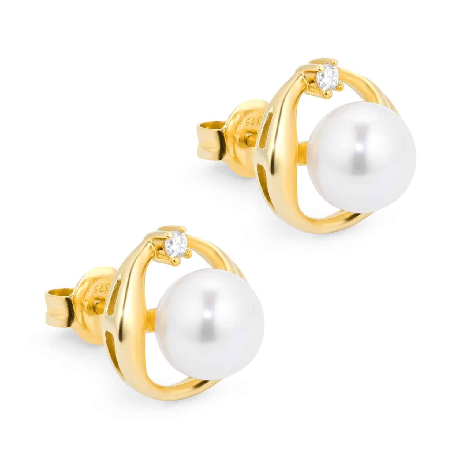 9ct Yellow Gold Fluid Pearl 0.04ct Stud Earrings 4 9ct Yellow Gold Fluid Pearl 0.04ct Stud Earrings - Image 4