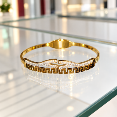 Anti-Tarnish Greek Key Crystal Bracelet for Women. For thin hand